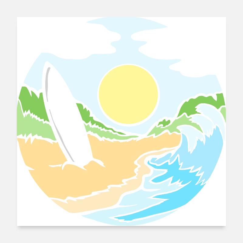 Surfing, Beach, Surfboard, Sea, Surfer, Wave, Sun Poster 24" x 24" (60x60 cm)