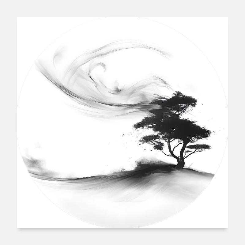 Ein gemalter Baum im Wind Poster 60x60 cm
