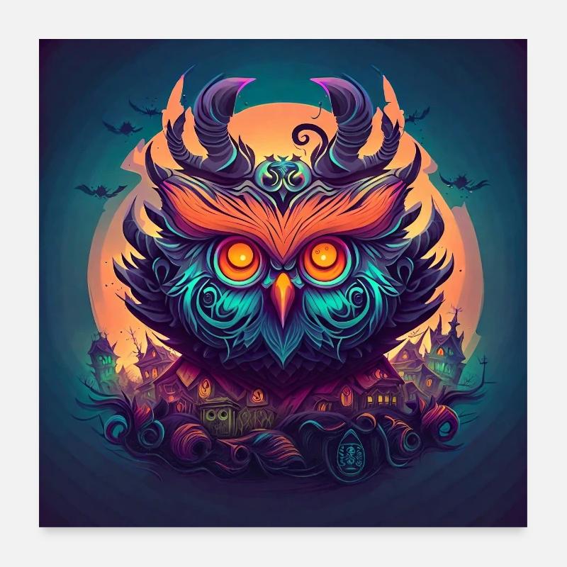 Halloween OWL NEON EDITION (Hand Drawn) Poster 24" x 24" (60x60 cm)