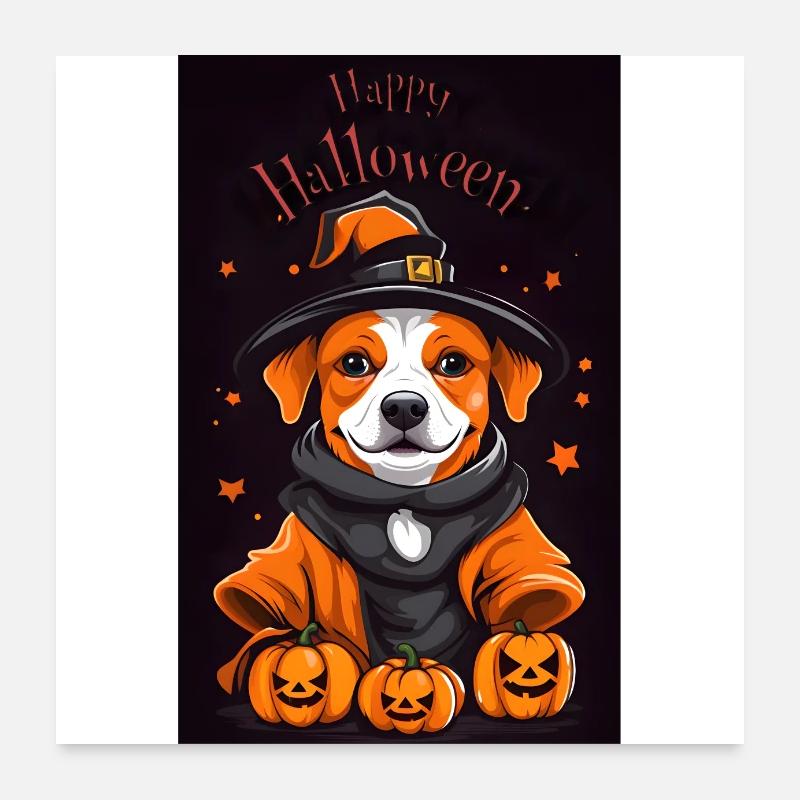 Glücklicher Halloween-Hund - Poster 60x60 cm - Weiß