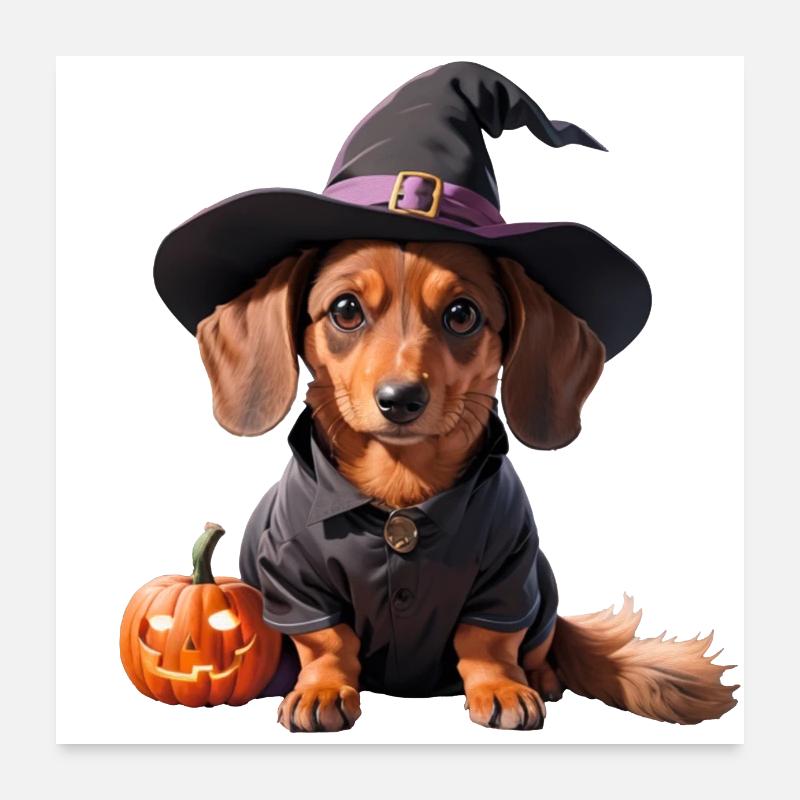Dachshund Witch with Witch Hat Halloween Dachshund Poster 24" x 24" (60x60 cm)