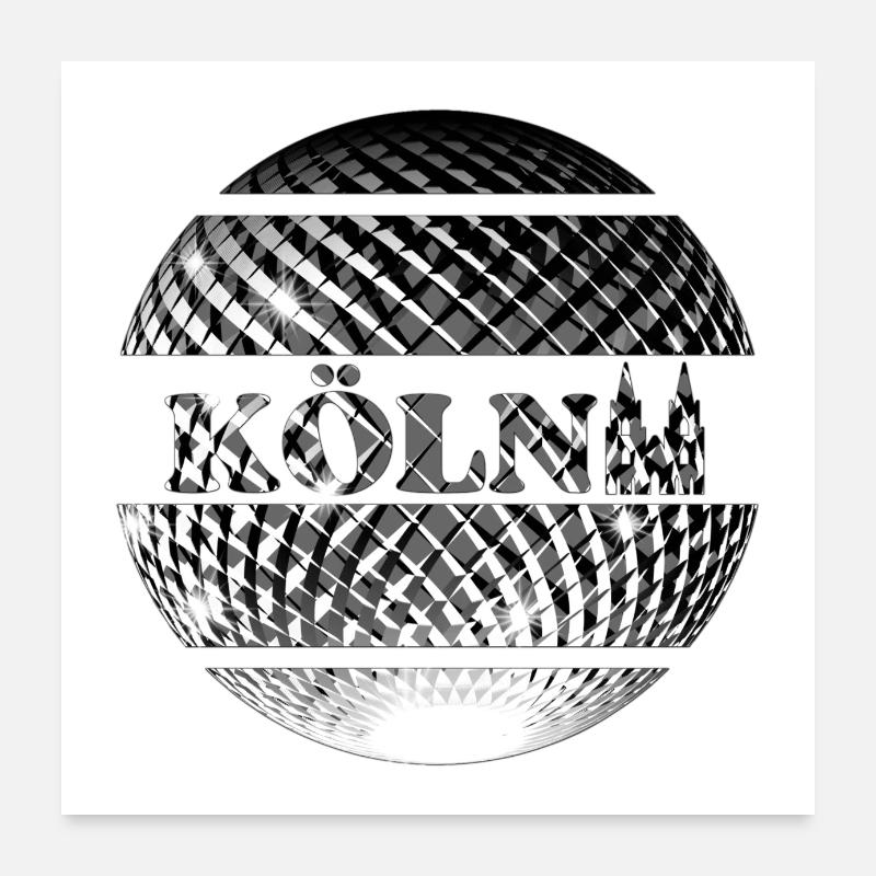 Köln silberne Diskokugel - Poster 60x60 cm - Weiß
