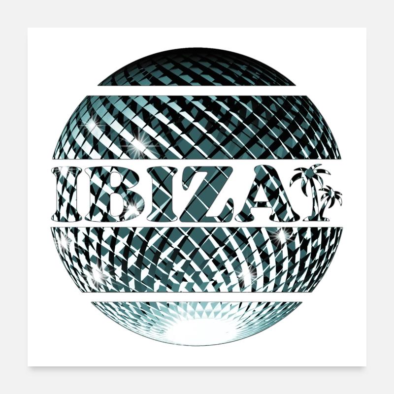 Ibiza Elegant Platinum Blue Disco Ball - Poster 60 x 60 cm - blanc