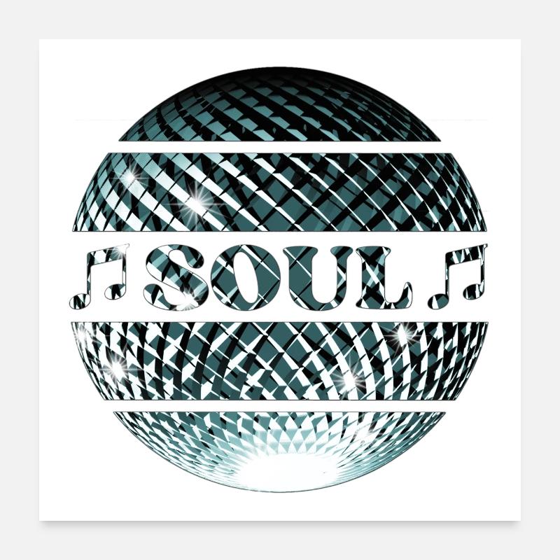 Soul Musik platinblaue Diskokugel - Poster 60x60 cm - Weiß