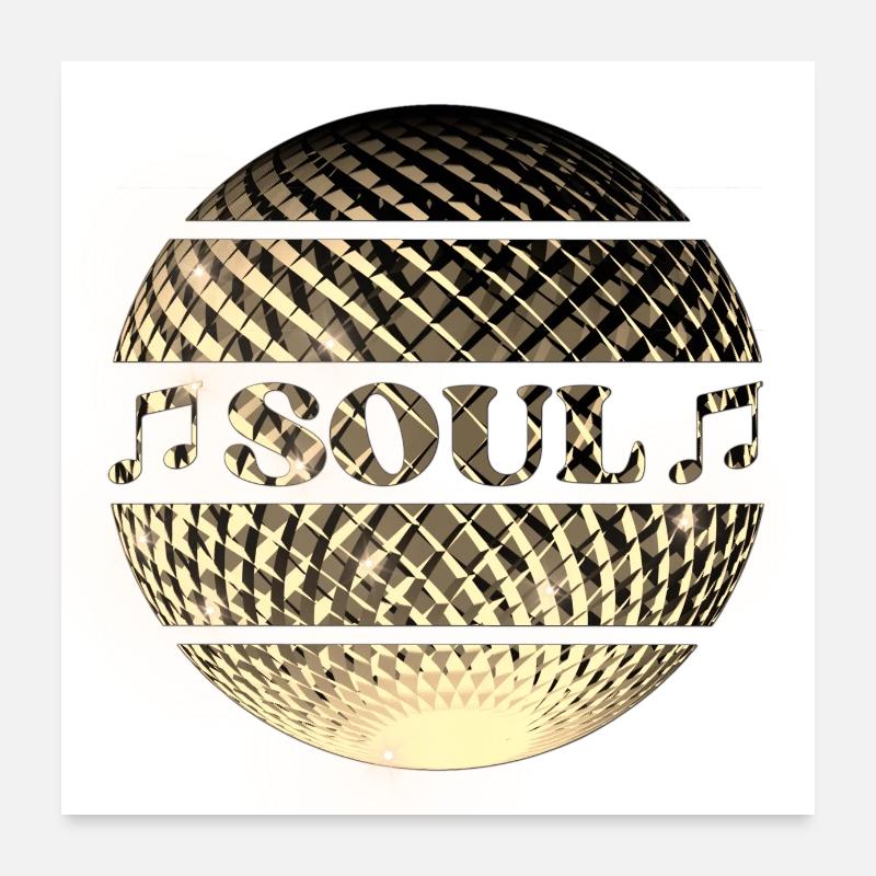 Soul Musik goldene Diskokugel - Poster 60x60 cm - Weiß