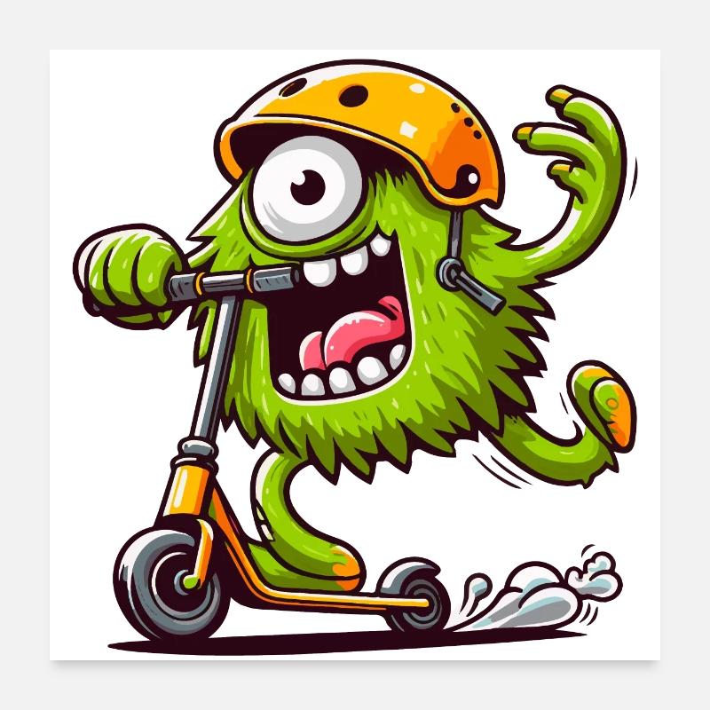 Cute funny monster on escooter Poster 24" x 24" (60x60 cm)