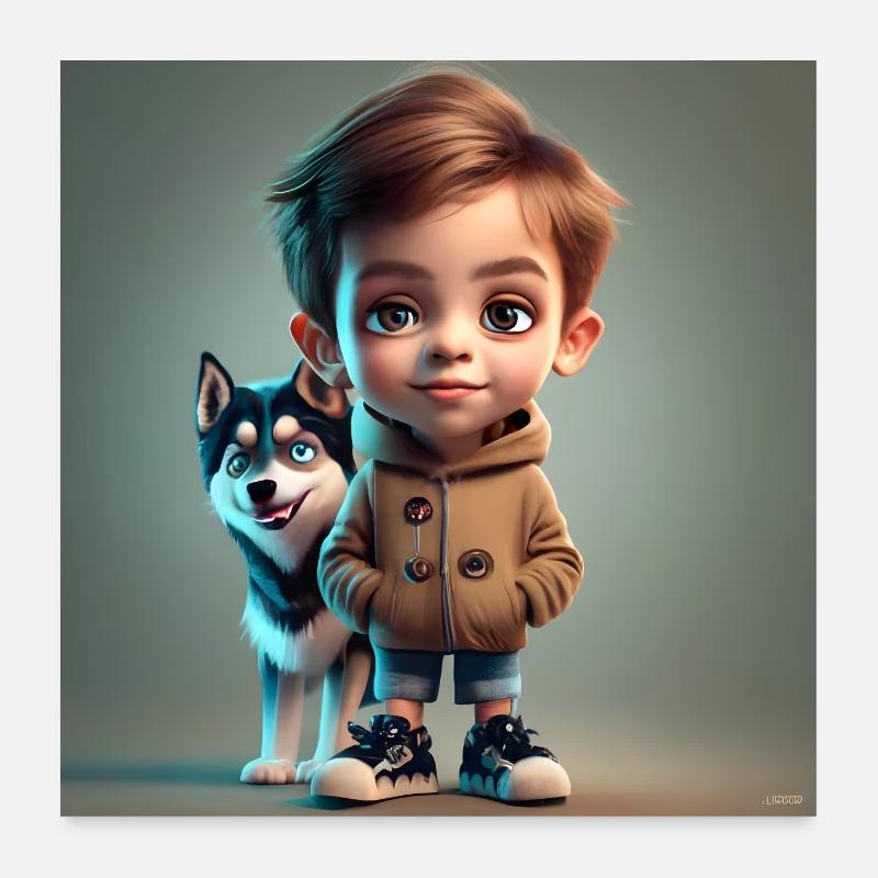 boy with dog Poster 24" x 24" (60x60 cm)