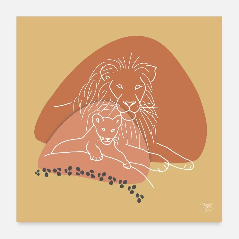 "Löwe", Boho Line Art Design, Serie „Big 5“ Poster 60x60 cm