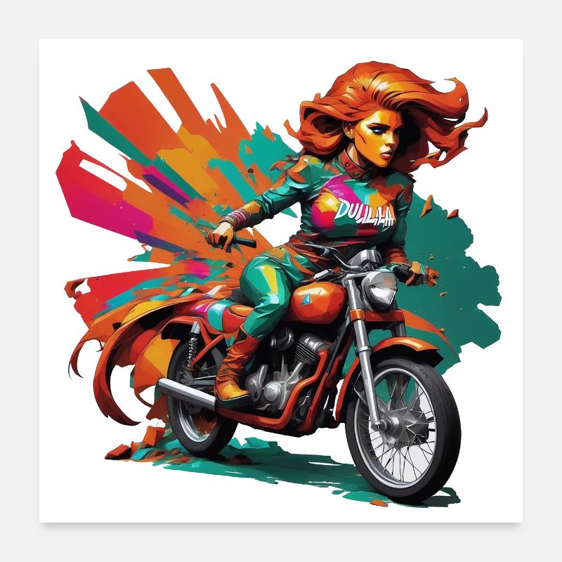 Bikergirl - Poster 60x60 cm - Weiß