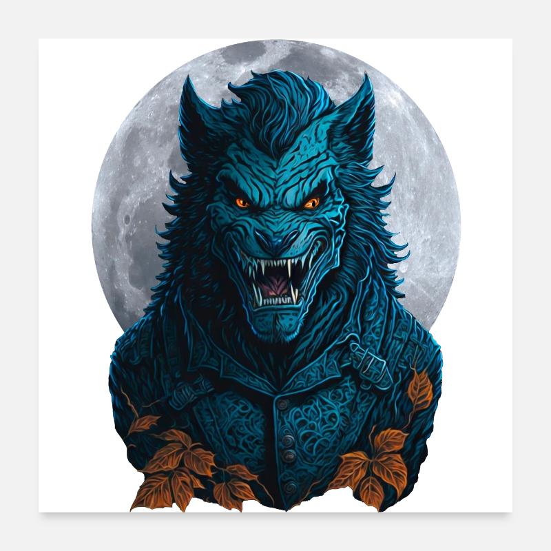 Loup-garou d’Halloween pleine lune Poster 60 x 60 cm