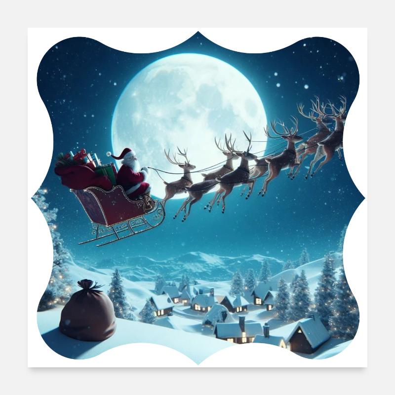 Weihnachtsmann Schlitten Rentier Geschenke Weihnachtsbaum Poster 60x60 cm
