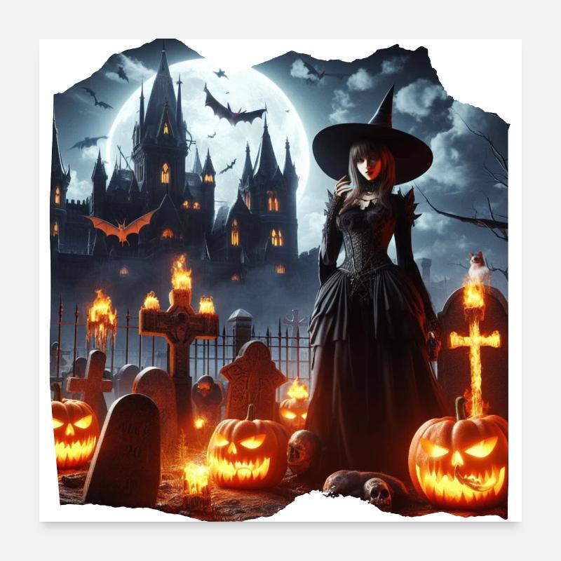 Hexenfriedhof Kürbisse Poster 60x60 cm