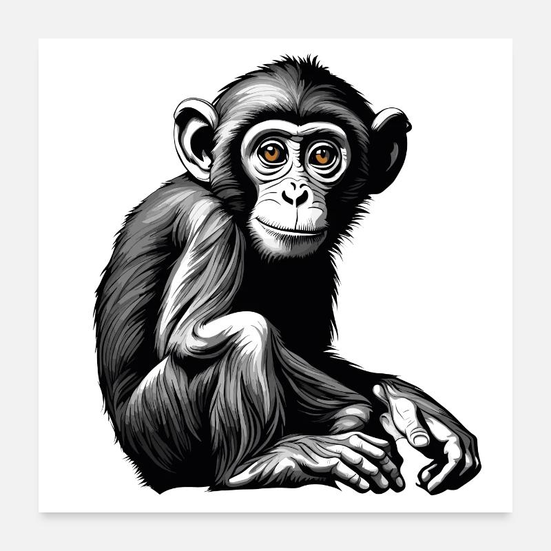 Affe / Tier / Zoo / Schimpanse / Wild / Comic Poster 60x60 cm
