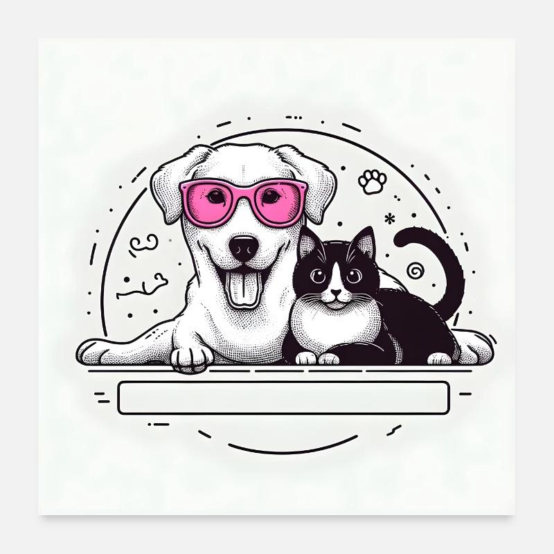 Katze und Hund Poster 60x60 cm