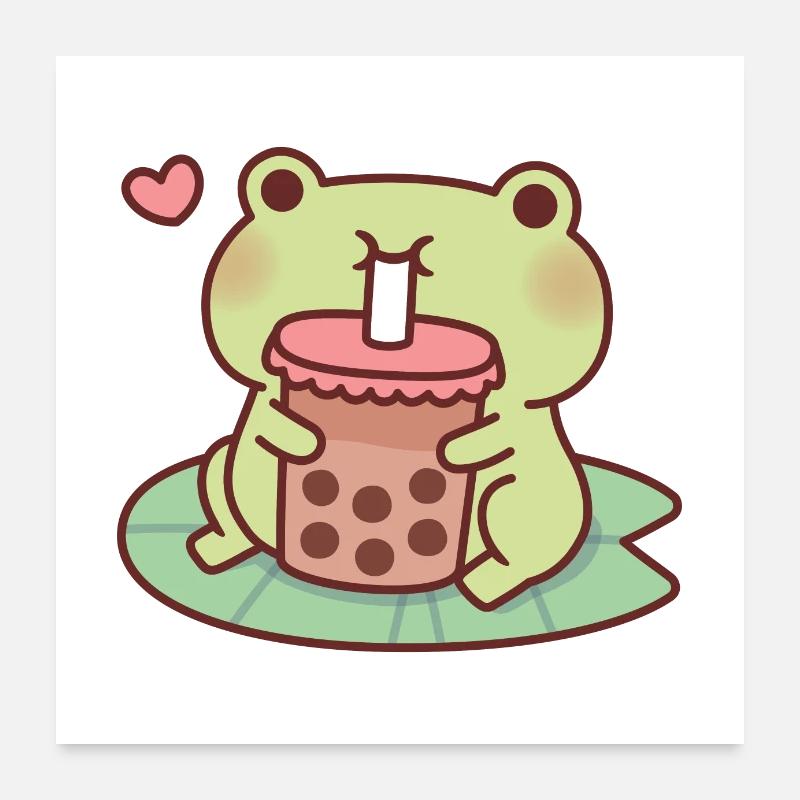Cute Frog Loves Drinking Bubble Tea Poster 24" x 24" (60x60 cm)