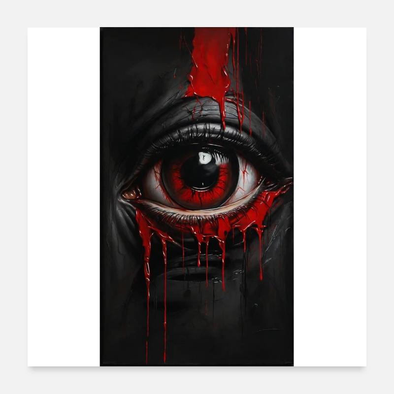 Blutiges Auge, Geisterhafte Angst, Grausame Dunkelheit Poster 60x60 cm
