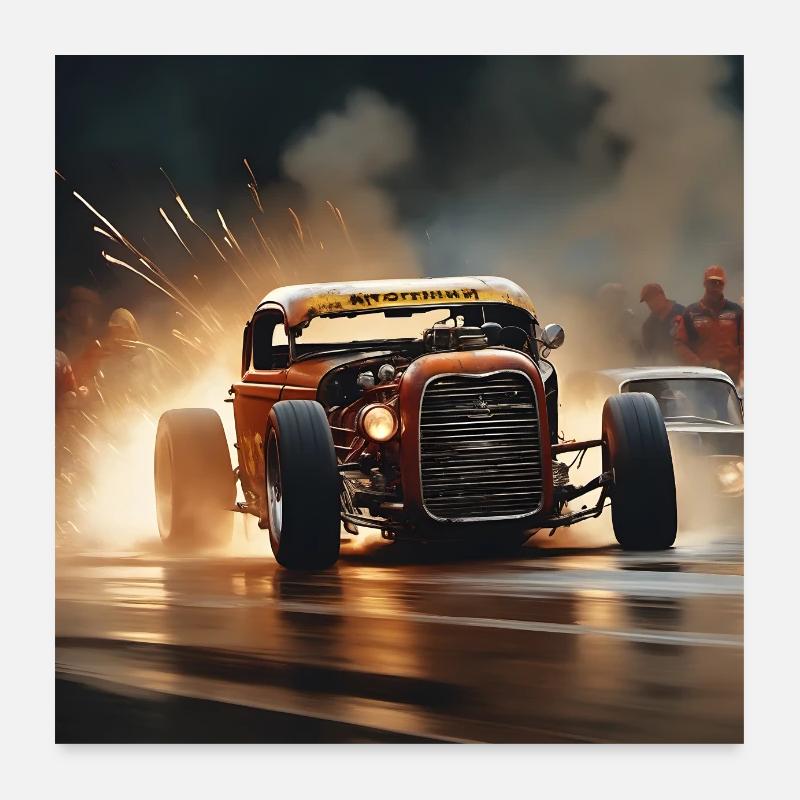 Rusty Hot Rod Rennen #10 Poster 60x60 cm