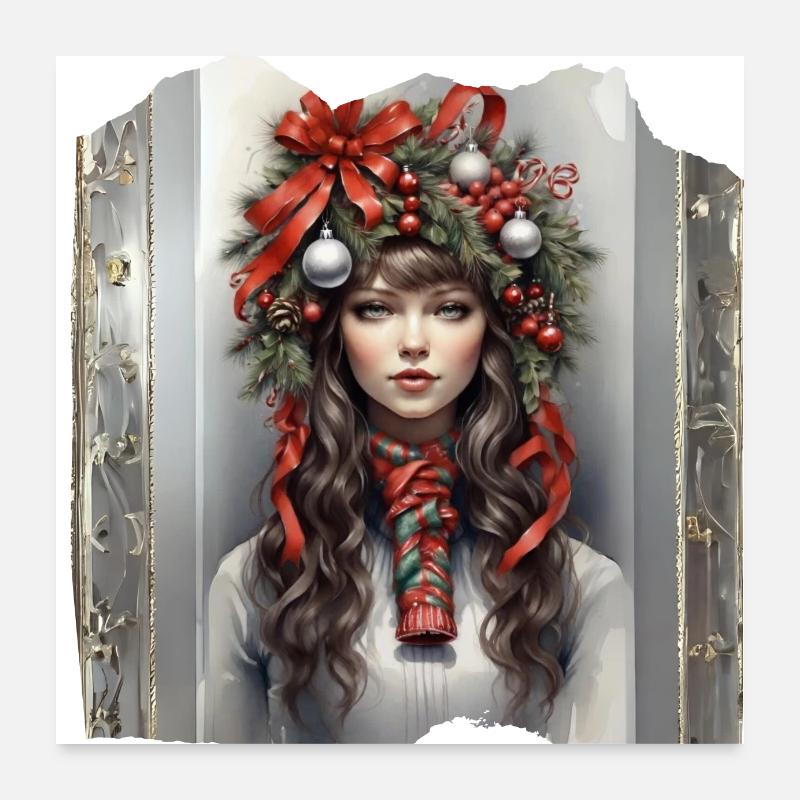 Weihnachtsmann Heiligabend Mitternachtsmesse Weihnachtsbaum Geschenke - Poster 60x60 cm - Weiß