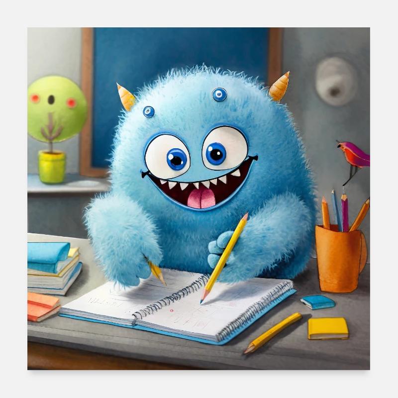 mignon petit monstre moelleux brosse à dents devoirs Poster 60 x 60 cm