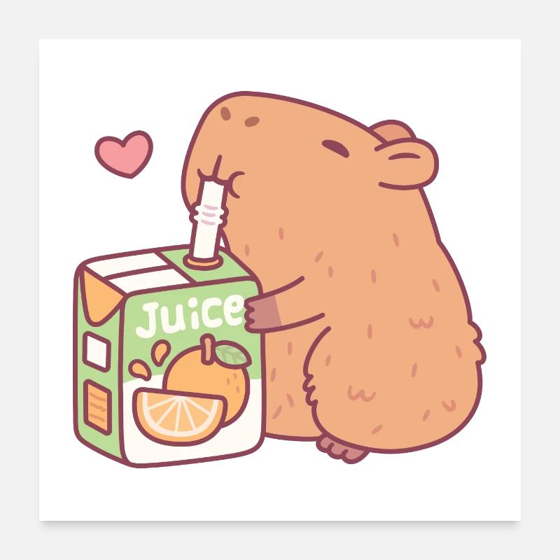 Un capybara mignon aime le jus d’orange - Poster 60 x 60 cm - blanc