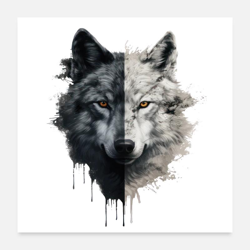 Wolf - Poster 60x60 cm - Weiß