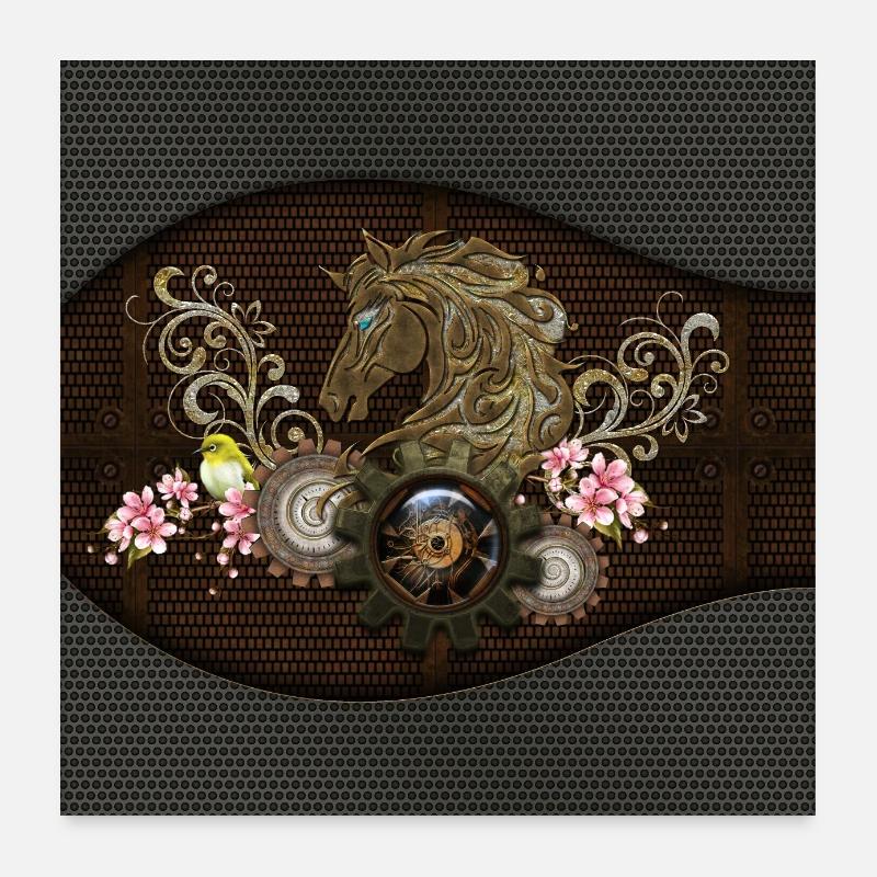Dieses einzigartige Steampunk-Pferd mit Blumen Poster 60x60 cm