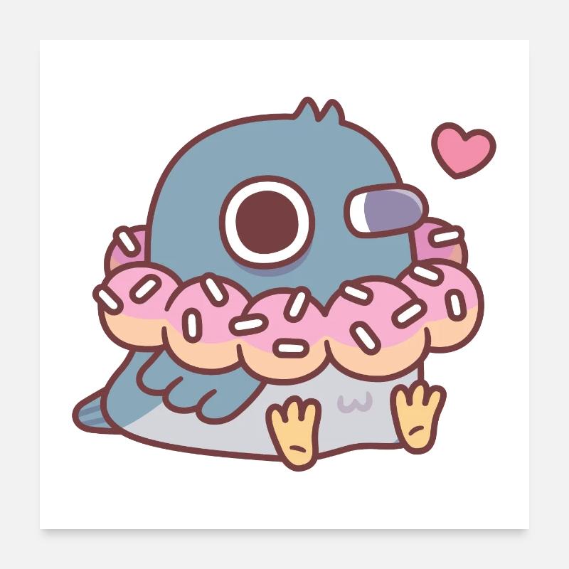Mignon pigeon potelé avec collier de beignet drôle Poster 60 x 60 cm
