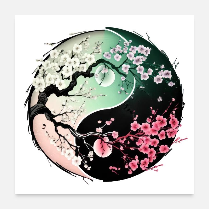 Sakura Yin Yang - Poster 60 x 60 cm - blanc