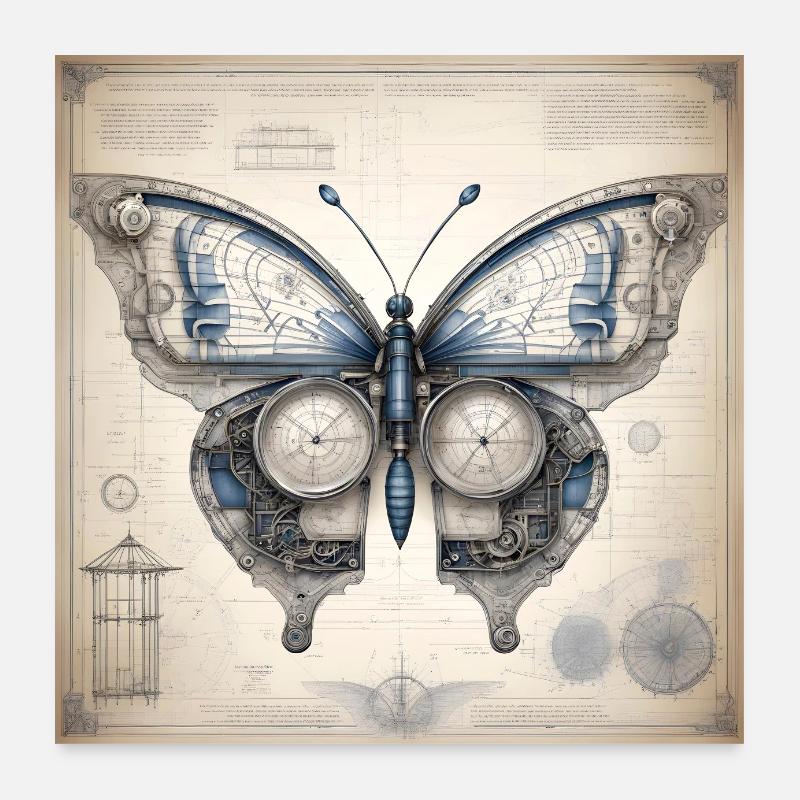 Papillon mécanique comme dessin steampunk Poster 60 x 60 cm