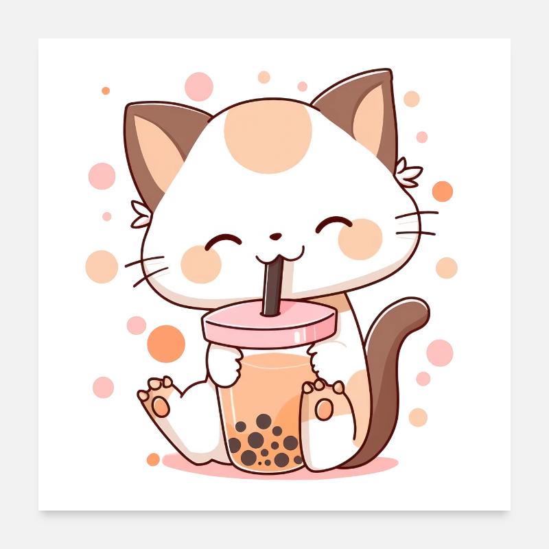 Bubble Tea Cat Neko boba Poster 24" x 24" (60x60 cm)
