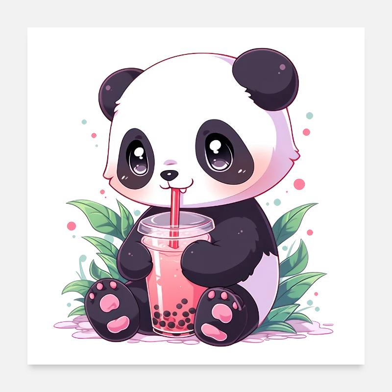 Kawaii Panda bubble tea boba tea Poster 24" x 24" (60x60 cm)
