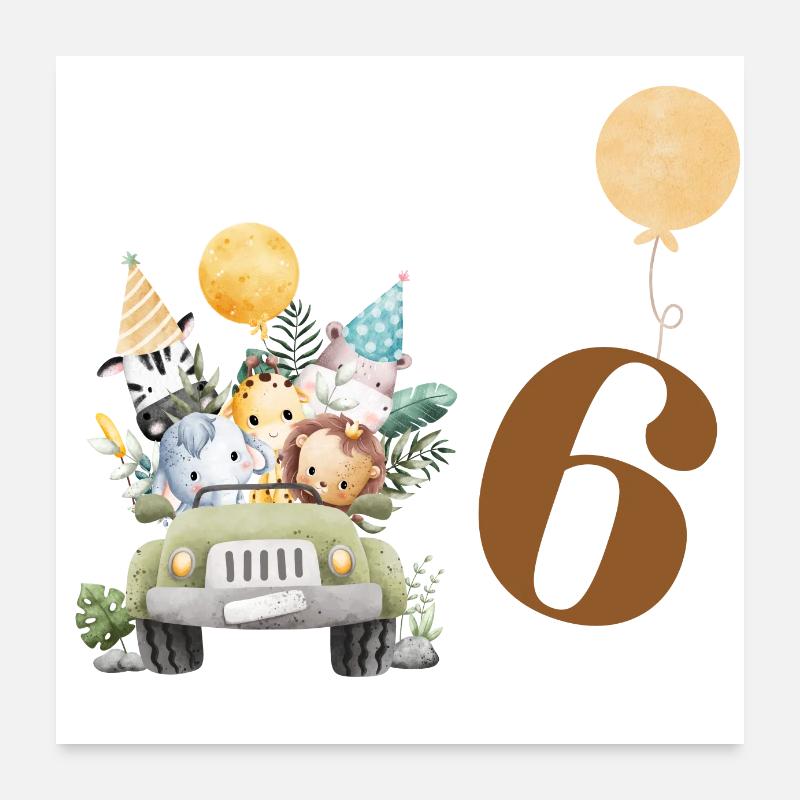 6th Birthday Safari Poster 24" x 24" (60x60 cm)
