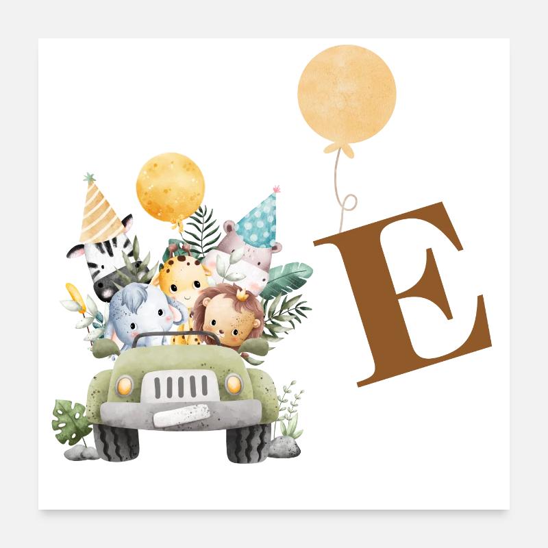 Letter E Safari Poster 24" x 24" (60x60 cm)