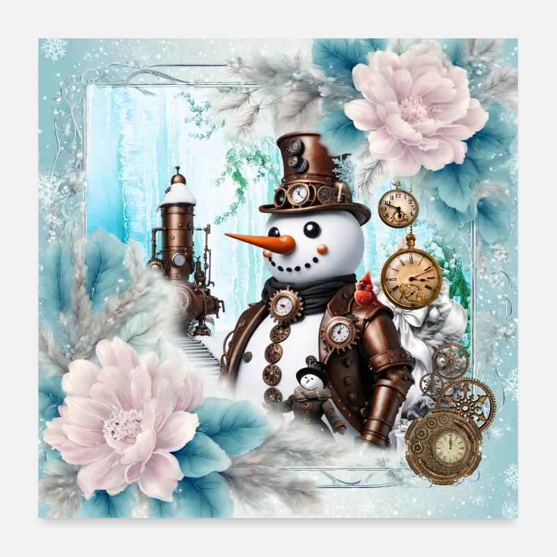 Schneemann in der Zeit Poster 60x60 cm