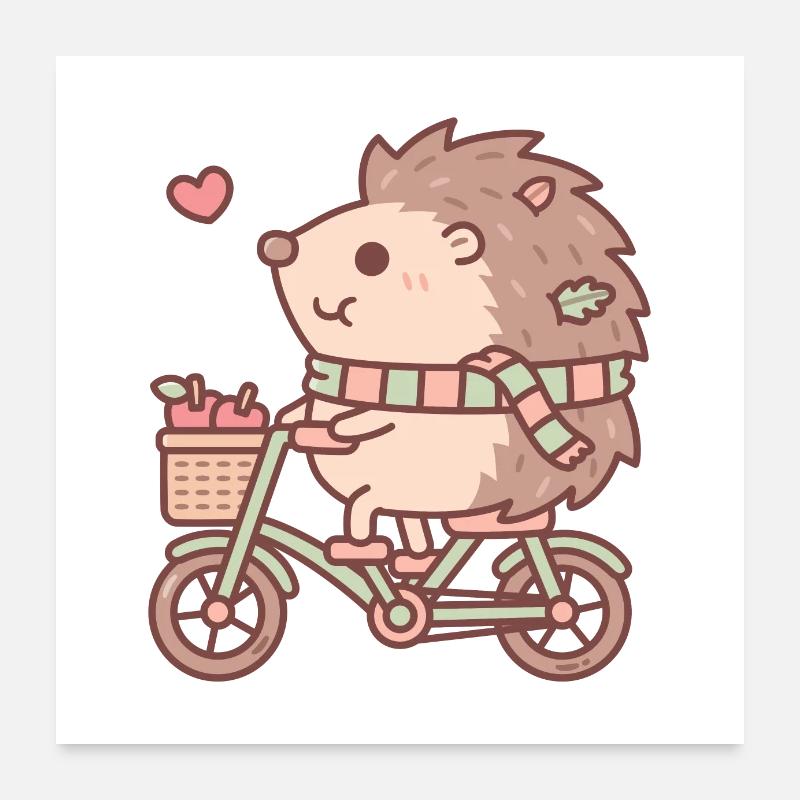 Cute Hedgehog Riding On Bicycle Poster 24" x 24" (60x60 cm)
