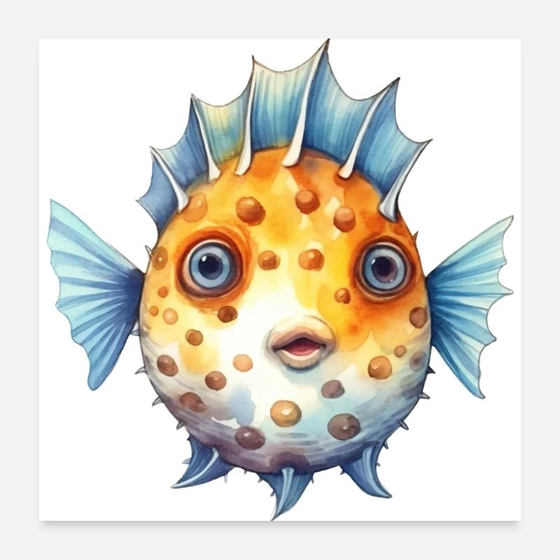 Blue Blowfish Poster 24" x 24" (60x60 cm)