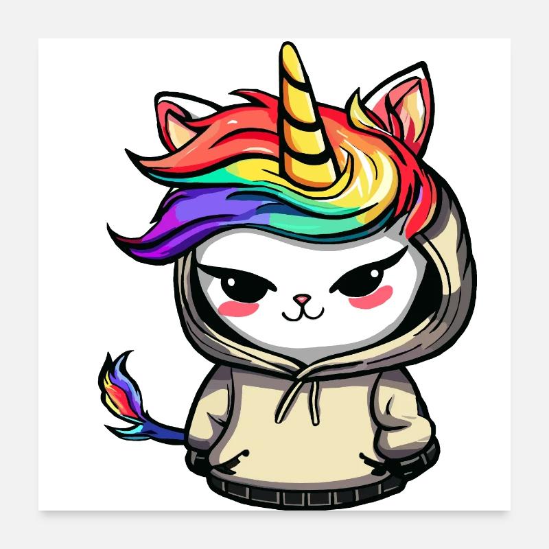 Chat-licorne espiègle Poster 60 x 60 cm