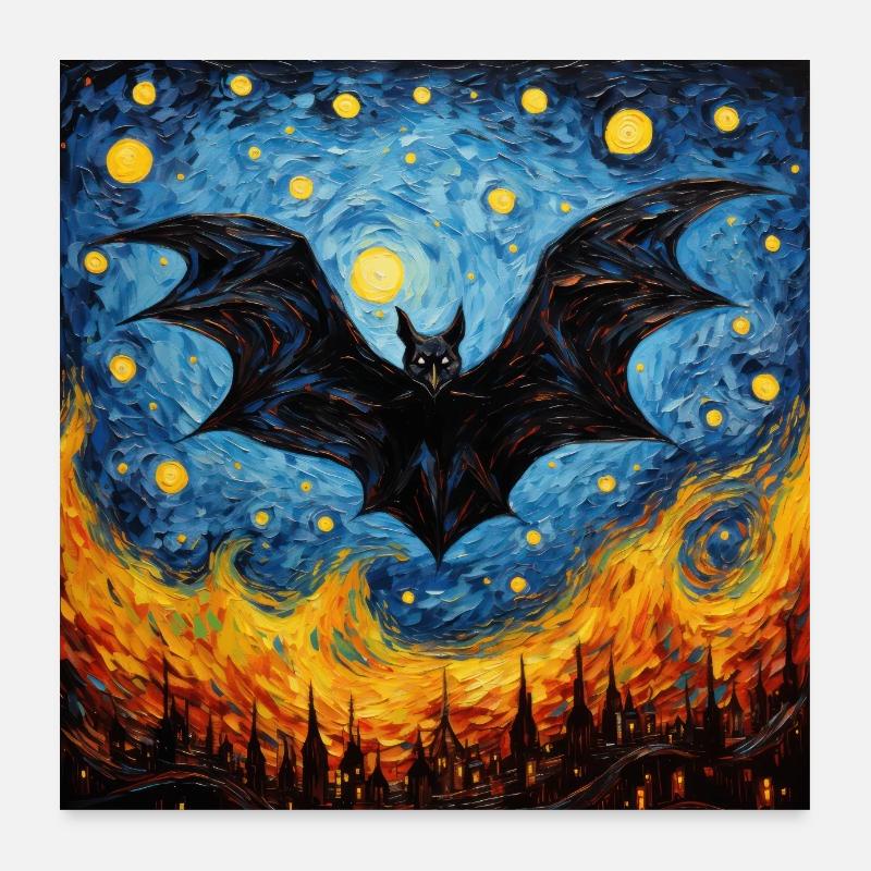 Bat, Van Gogh, Starry Night, Animal Poster 24" x 24" (60x60 cm)