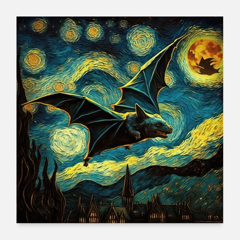 Fledermaus, van gogh, sternennacht, tier Poster 60x60 cm