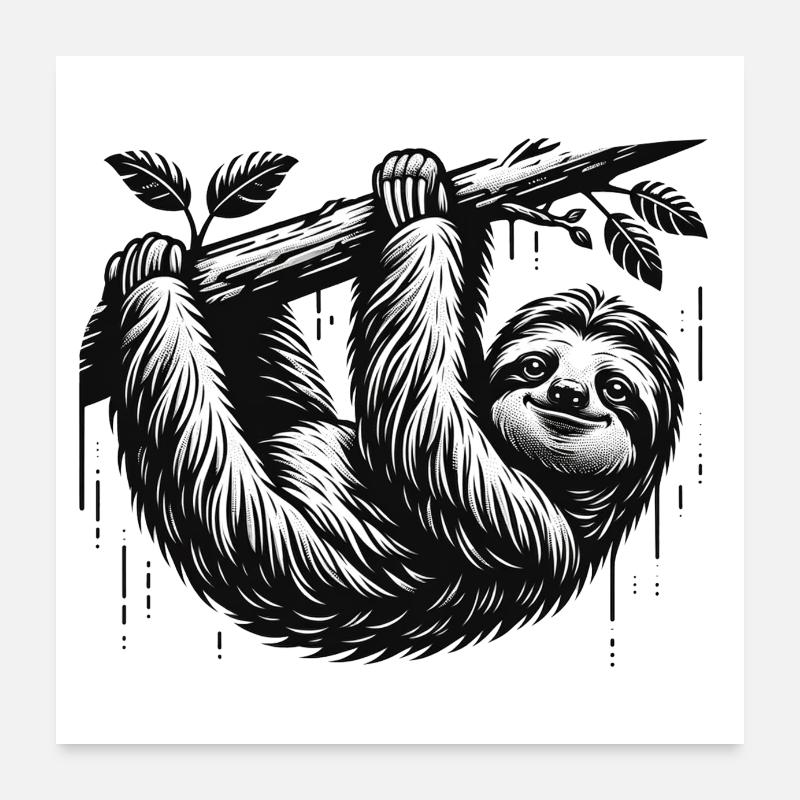 Am Baum hängt ein Faultier Poster 60x60 cm