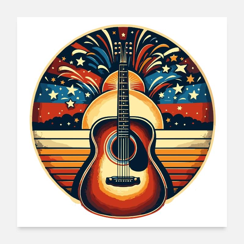 Guitar with fireworks in vintage look Poster 24" x 24" (60x60 cm)
