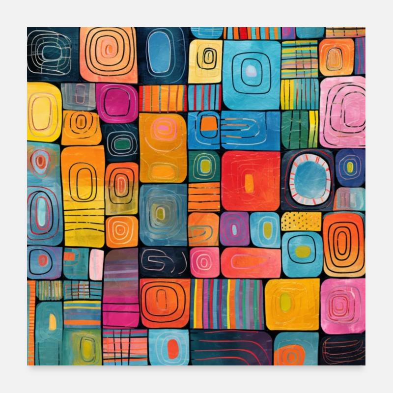 Karos in Bunt - Poster 60x60 cm - Weiß