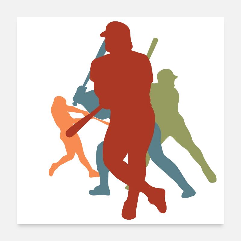 joueurs de baseball rétro vintage Poster 60 x 60 cm