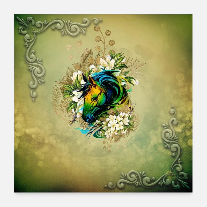 Wunderschönes buntes Pferd mit Blumen Poster 60x60 cm