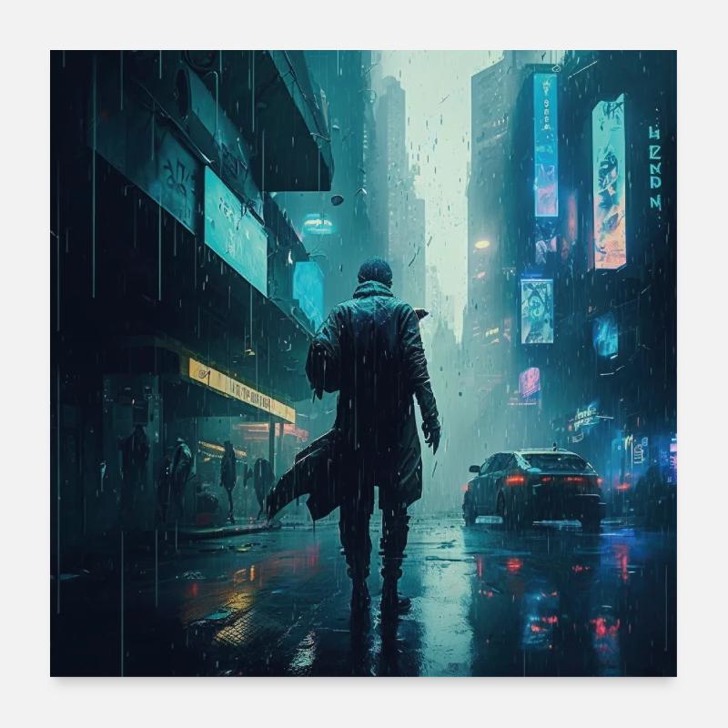 Cyberpunk Rain Poster 24" x 24" (60x60 cm)