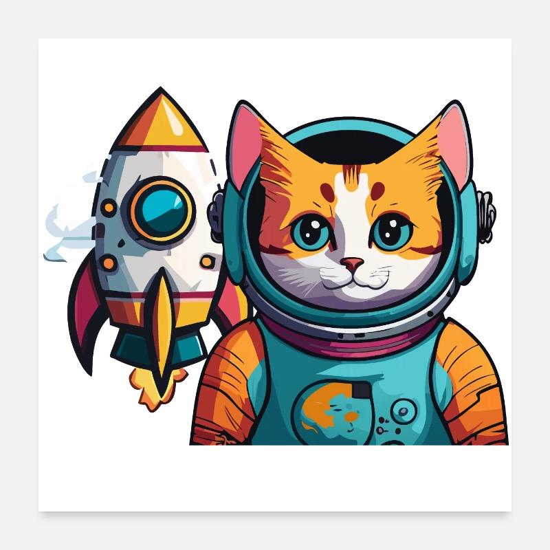 Astrokatze - Poster 60x60 cm - Weiß