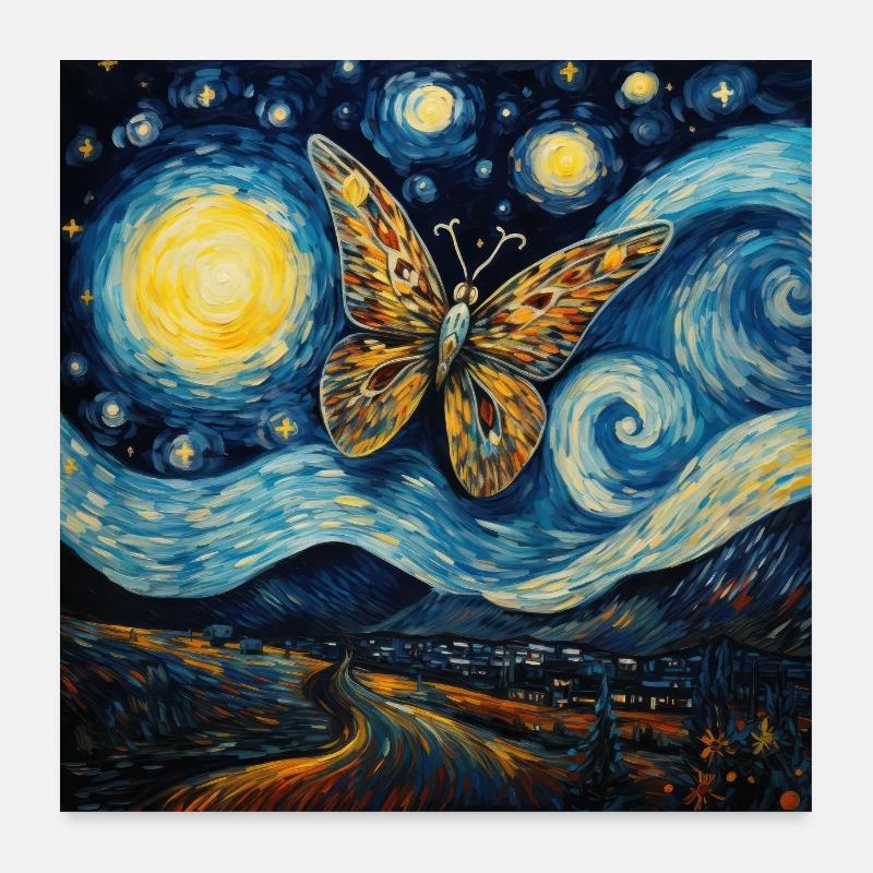 motte, van gogh, sternennacht, tier Poster 60x60 cm