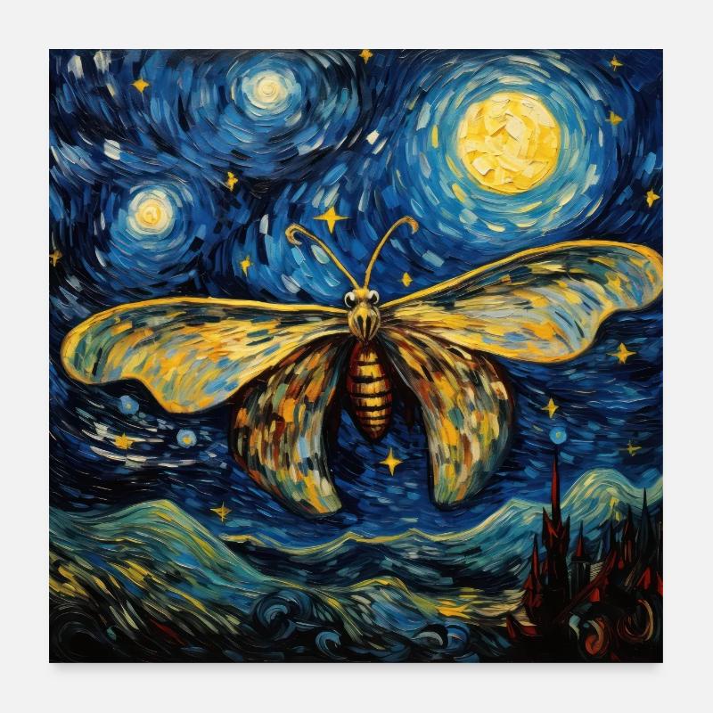 motte, van gogh, sternennacht, tier Poster 60x60 cm