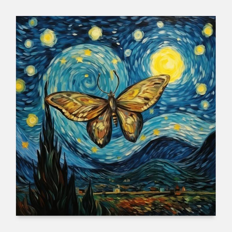 motte, van gogh, sternennacht, tier Poster 60x60 cm