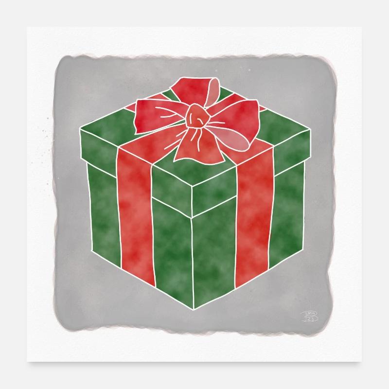 "Gift", Boho Line Art Design, Series "Xmas" Poster 24" x 24" (60x60 cm)